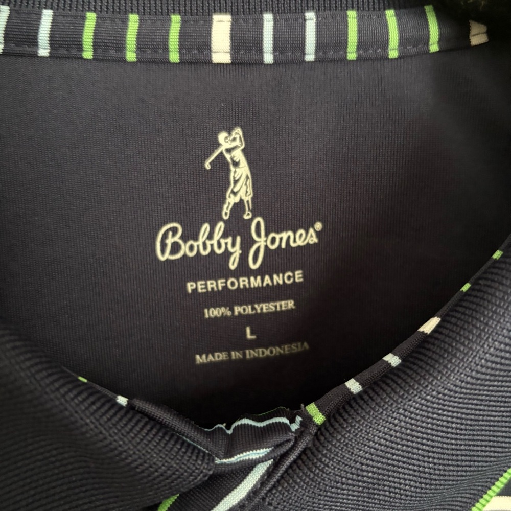 Bobby Jones Men’s Performance Golf Polo Navy Shirt Green White Striped Size L - Picture 3 of 7